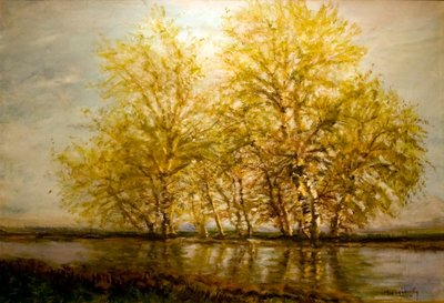 Frühling: Bäume am Wasser von Laszlo Mednyanszky